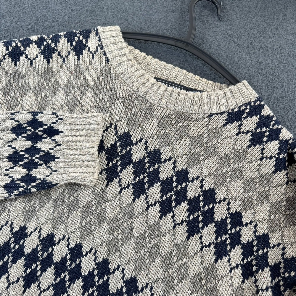 Vintage SCANDIA Argyle Cotton Knit Sweater Mens L Made In USA 80s 90s Grandpa